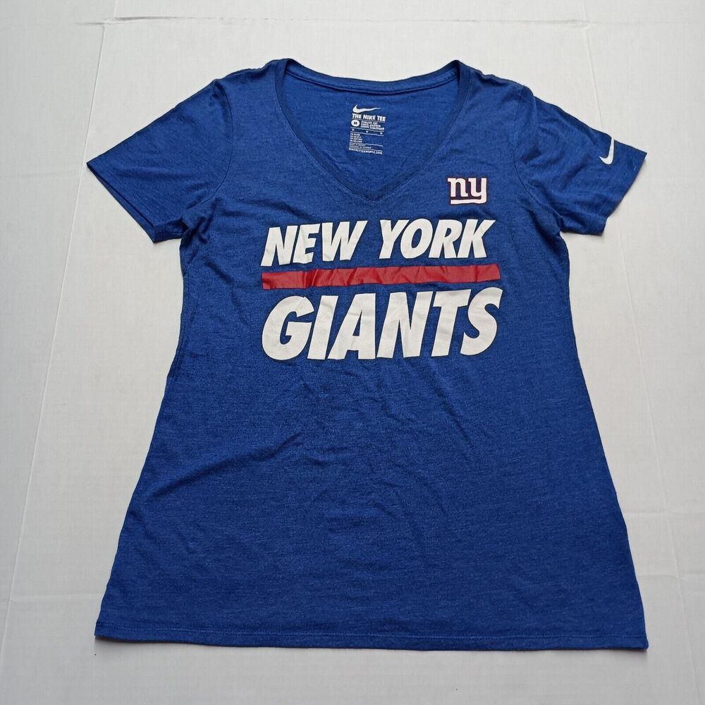 Nike New York Giants T-Shirt Women's M Medium Blue NFL Athletic Cut V-Neck
